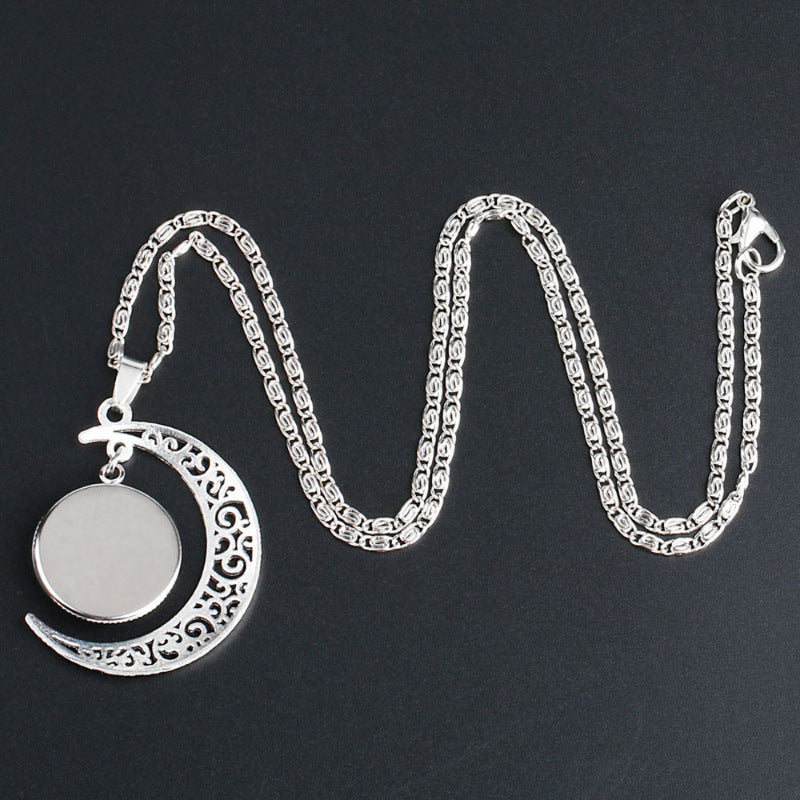 Wholesale Twelve Constellation moon necklace Time Gem crescent moon pendant with chain