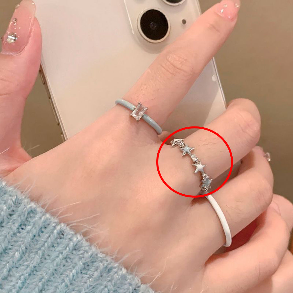 Wholesale Blue drop glaze zircon star ring