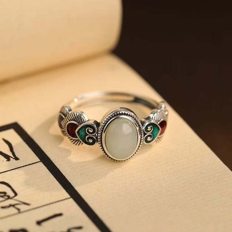 Wholesale Mongolian Ethnic Design Retro Ring Copper Adjustable White Stone Fashion Accessory