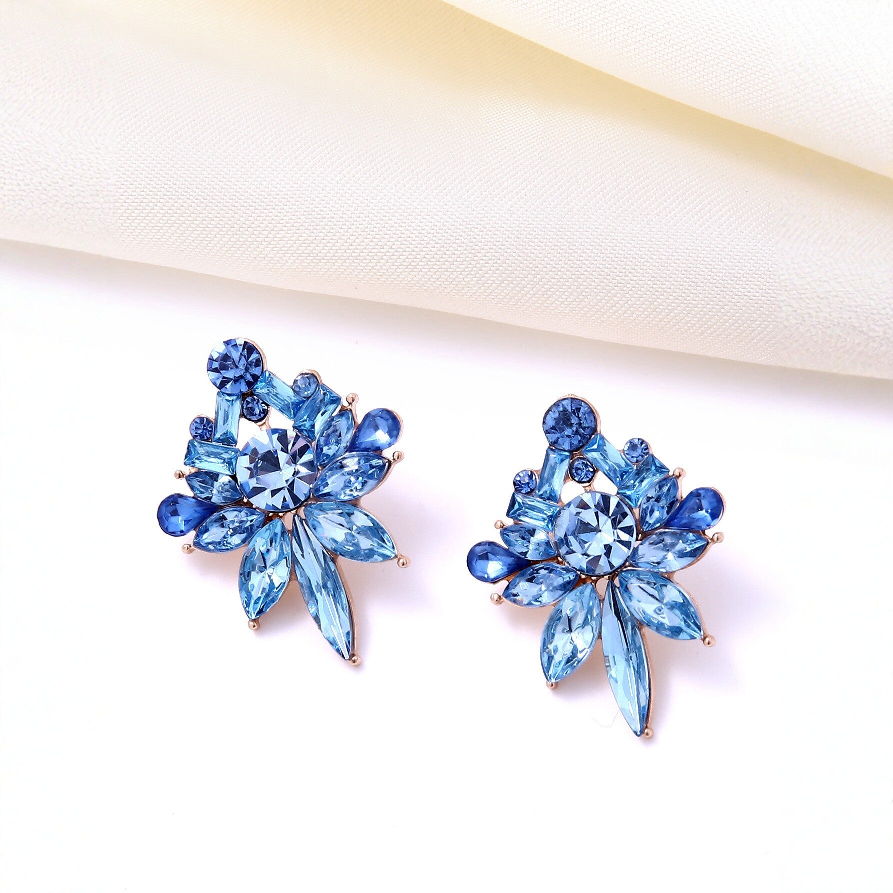 Wholesale European and American Style Colorful Flower Earrings,  Exaggerated Marquise Zircon Earrings,  Niche Design Light Luxury Ear Accessories