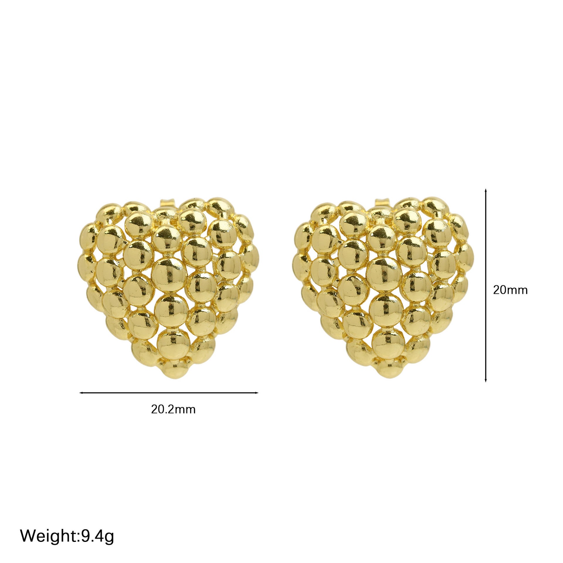 Wholesale  18K beads grid smooth geometric shape heart  earrings
