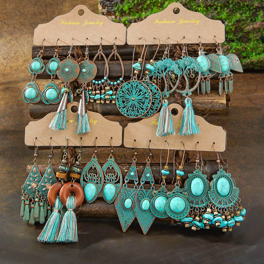 Wholesale Retro Irregular Tassel Earrings Set 3 Piece Alloy Fashion Jewelry for Boutique Resale