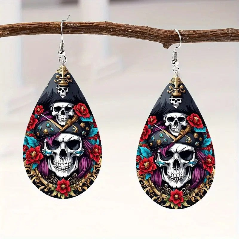 Wholesale Halloween Party Water Drop Series Skull Acrylic Flat Earrings