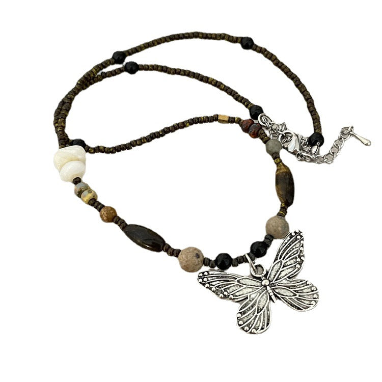 Wholesale Natural Stone Beaded Butterfly Necklace