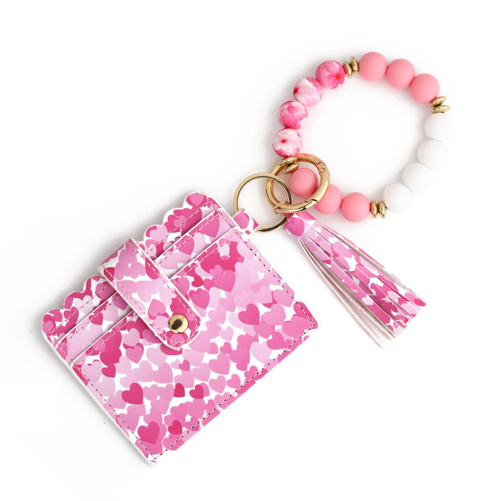 Wholesale Valentine's Day Heart Silicone Beaded Card Holder Wrist Keychain