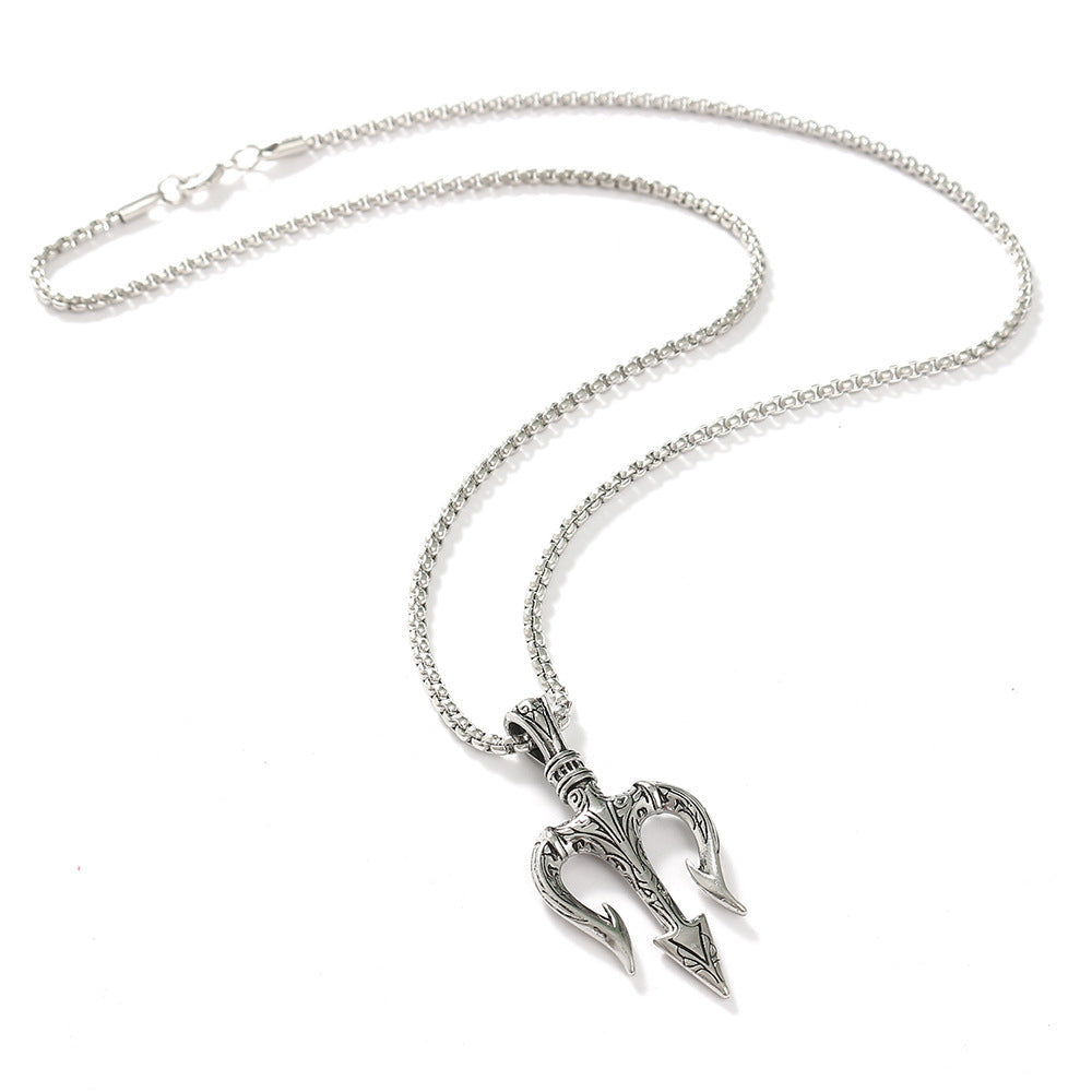 Wholesale retro trident metal personality pendant necklace