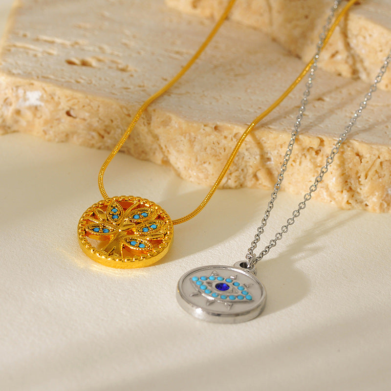 Wholesale Stainless Steel Gold-Plated Eye Leaf Pendant  Necklace