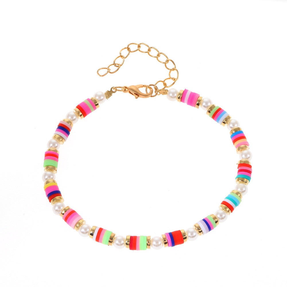 Wholesale Summer Colorful Soft Clay Pieces Smiling Face Beaded Elastic Bracelet Set ACC-BT-MY004