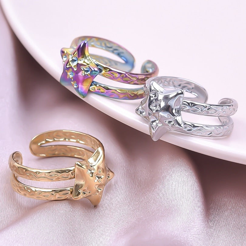 Wholesale Stainless Steel Open Adjustable Star Ring