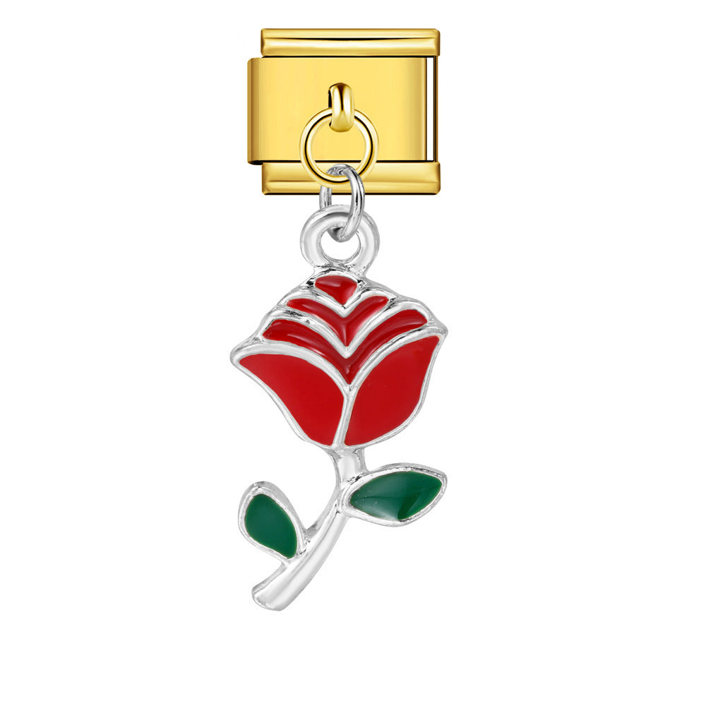 Wholesale Italian Charm Bracelet 9mm DIY single handmade flowerCreative Stainless Steel Composable Bracelet