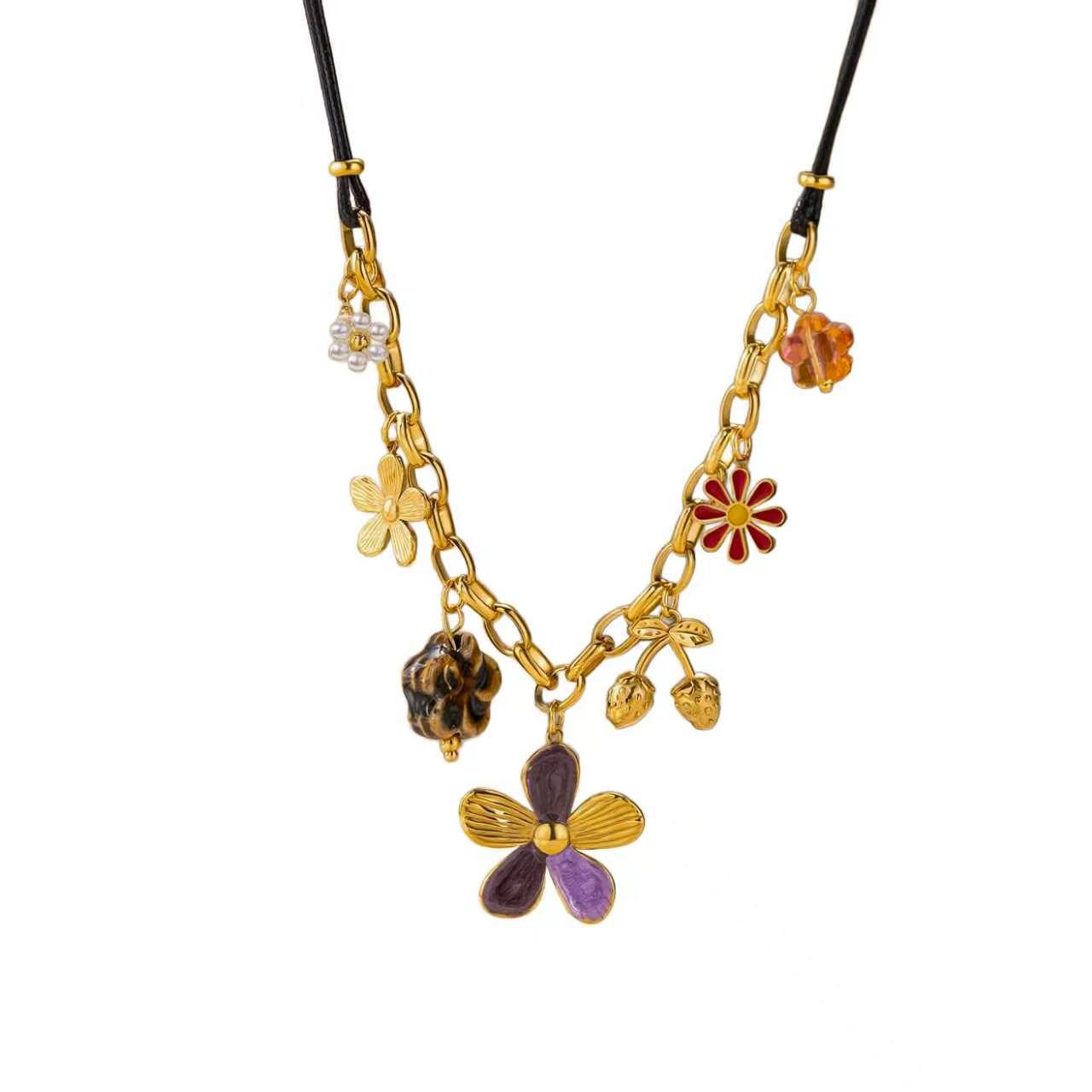 Wholesale Stainless Steel Vintage Floral Multi-Element Beaded Necklace