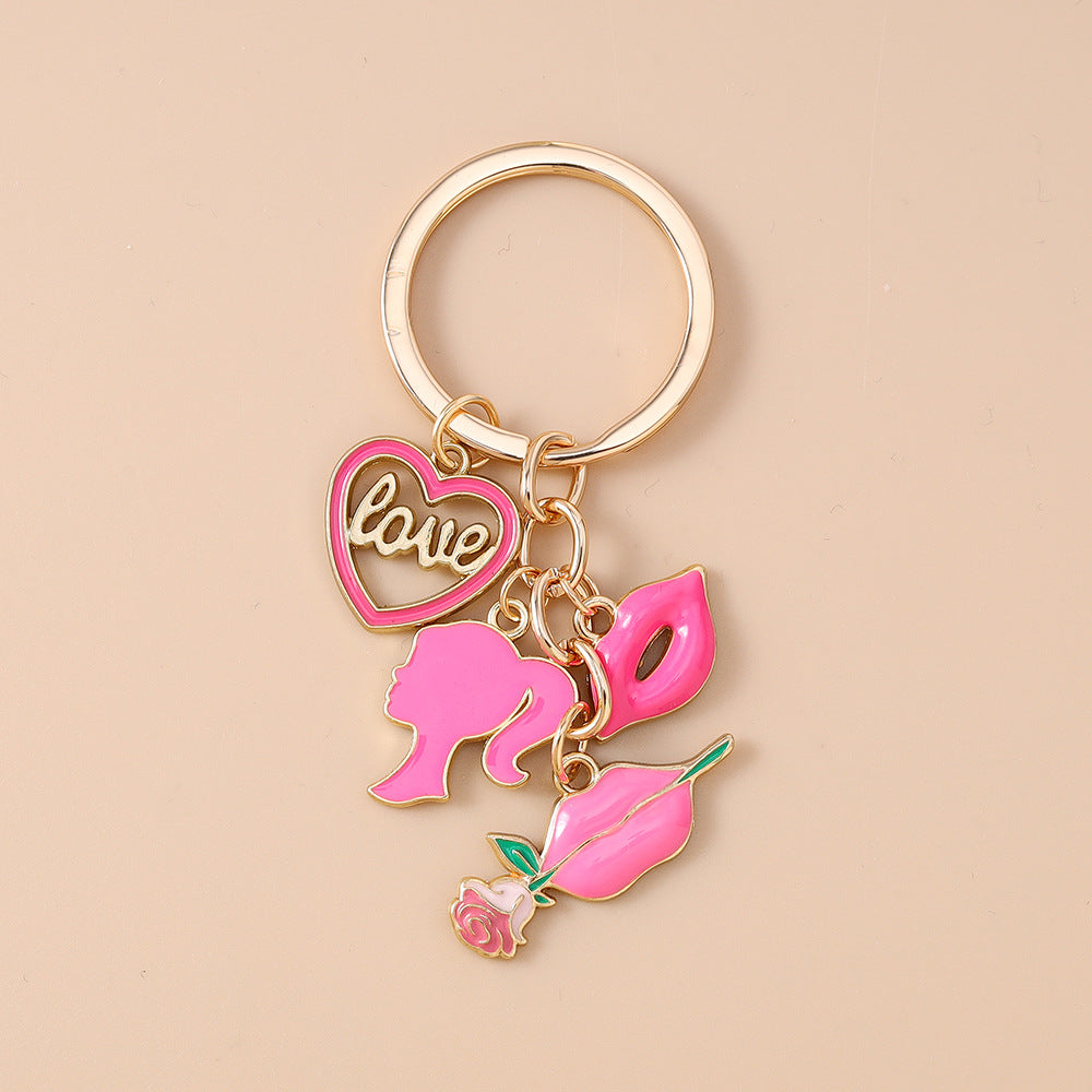 Wholesale Alloy Flower Lips Rose Heart Keychain