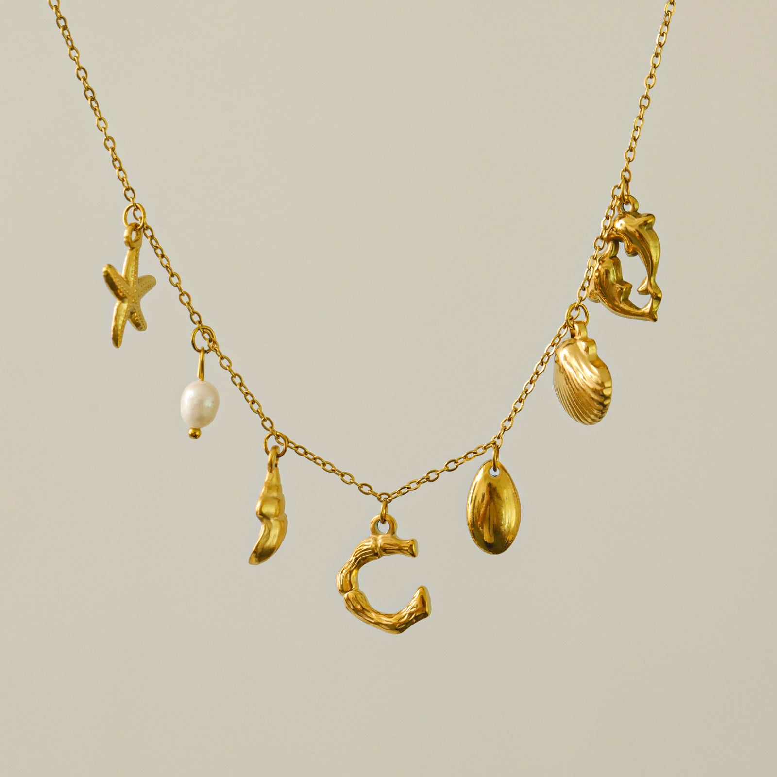 Wholesale 26 Letters Freshwater Pearl Starfish Ocean Series Necklace