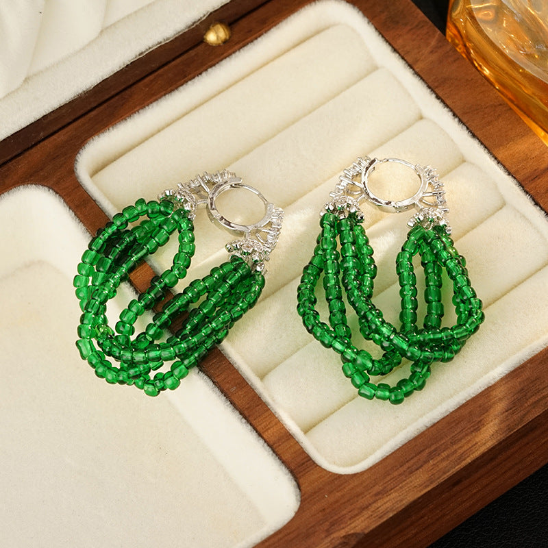 Wholesale Emerald Tassel Chalcedony Earrings