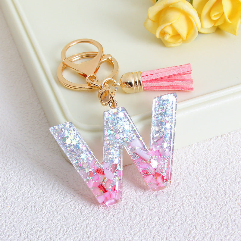 Wholesale Glitter 26 English Letter Tassel Keychain