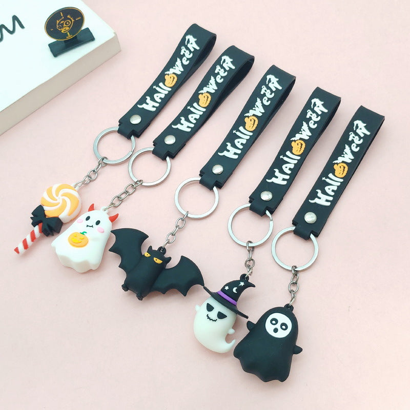 Wholesale Cute  Soft Glue Keychain Pendant Skull Pumpkin Cartoon Car Key Accessory Gift