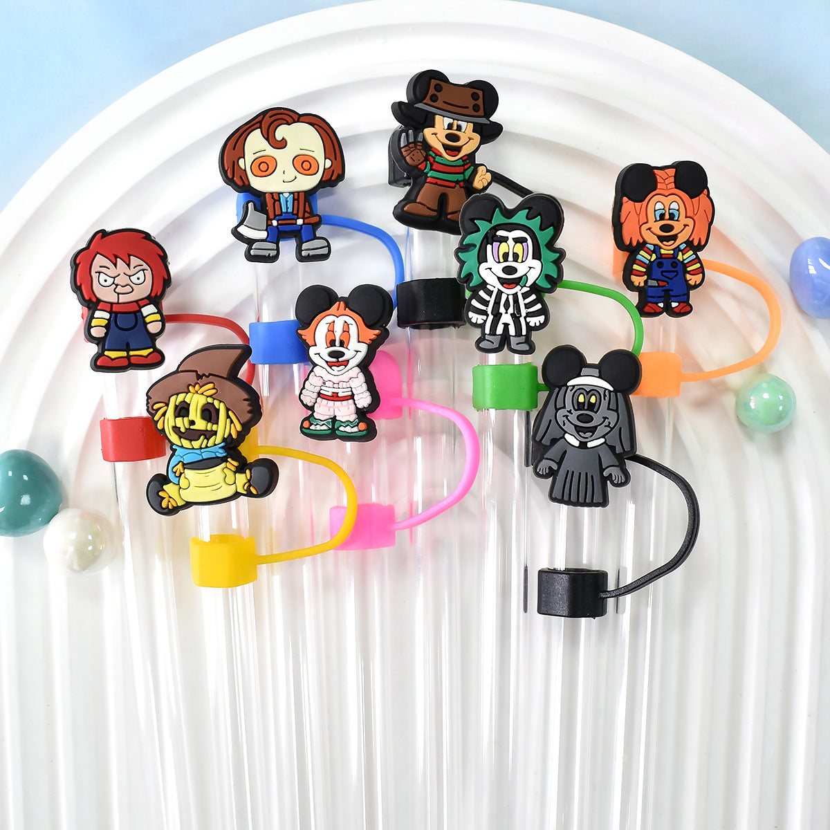 Wholesale Random 100pcs Halloween 10mm PVC Soft Straw Tube Cap ACC-SCR-RYY080
