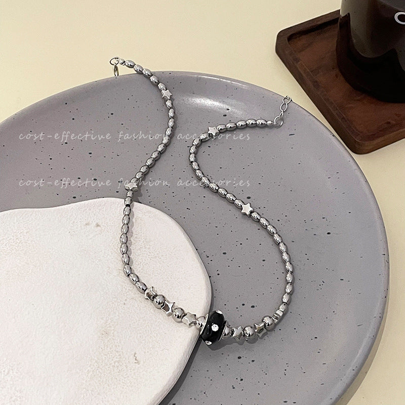 Wholesale Stainless steel beaded clavicle chain accessories  star three-dimensional ball summer light luxury necklace