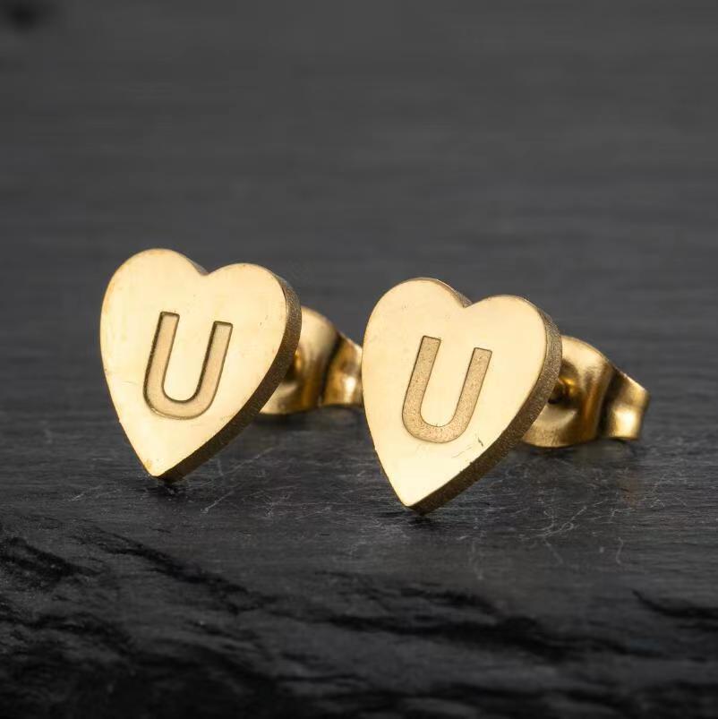 Wholesale Love Earrings English Letters Retro Gold and Silver Earrings Heart Earrings Titanium Steel ACC-ES-FaDiniya001