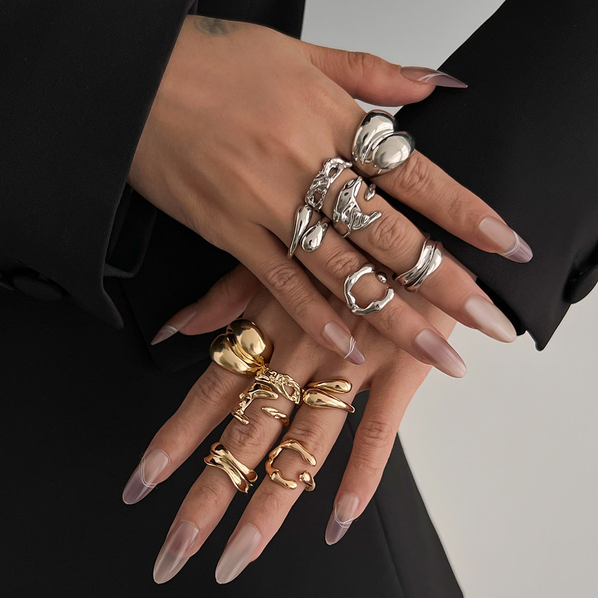 Wholesale Water drop alloy irregular glossy ring set