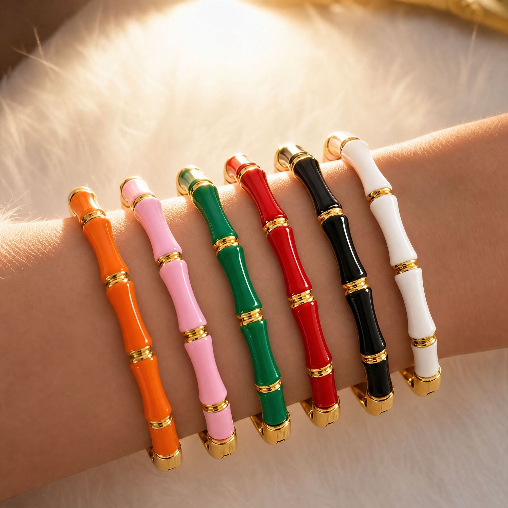 Wholesale Colorful Bamboo Stainless Steel Bracelet Enamel Coated Fashion Jewelry Accessory Trendy Gift For Women And Resale