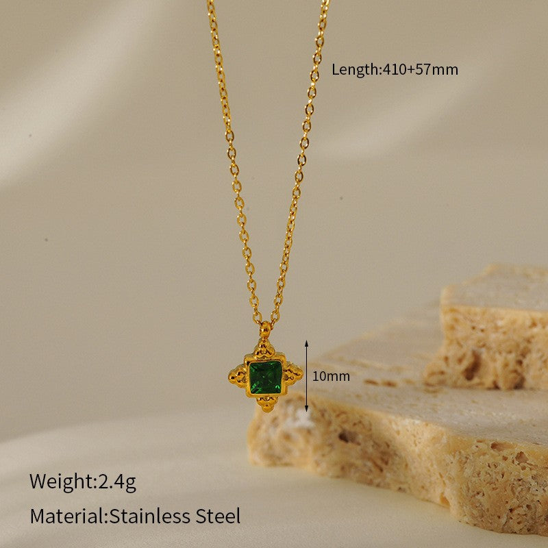 Wholesale  Retro Emerald Stainless Steel Necklace