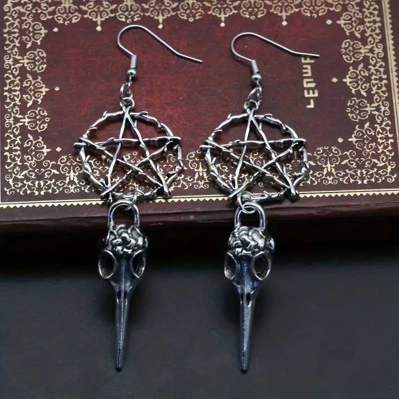 Wholesale Skull Crown Hollow Five-pointed Star Goth Theme Alloy Pendant Earrings ACC-ES-MLR002