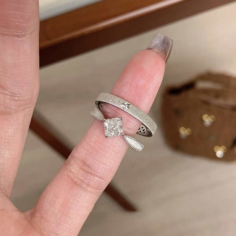 Wholesale Small square diamond star ring retro light luxury stacking ring