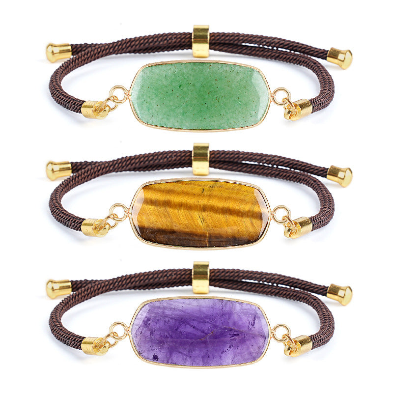 Wholesale Modern Minimalist Natural Stone Amethyst Bracelet Adjustable Woven Rope Unisex Fashion Accessory Gift