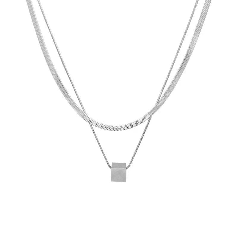 Wholesale Double Layer Stacked Square Titanium Steel Snake Bone Chain