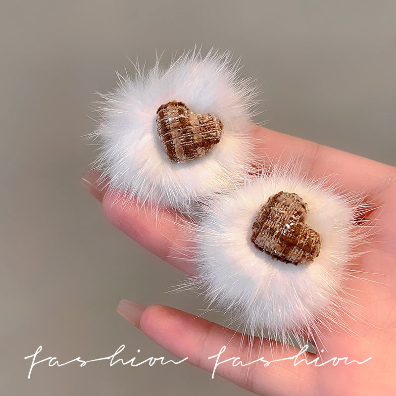 Wholesale 925 silver needle flocking plush earrings literary exaggerated earrings