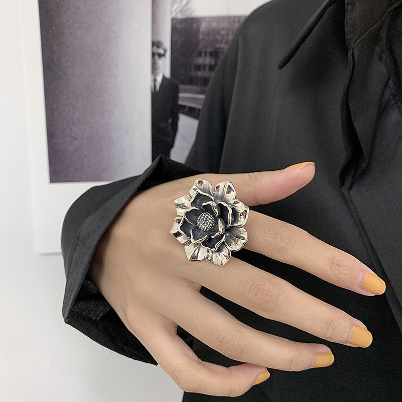 Wholesale Retro Peony Flower Open Ring Copper Electroplated Jewelry Accessory