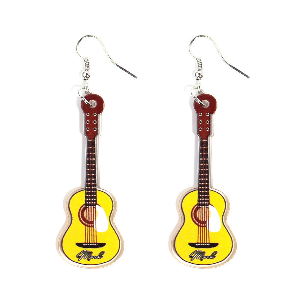 Wholesale Acrylic Printed Plane Guitar Vintage Artistic Distinctive Earrings
