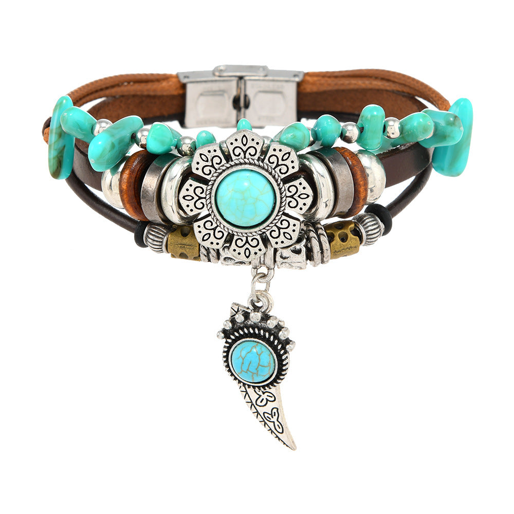Wholesale Creative Ethnic Punk Style Beaded Leather Bracelet Handmade Unisex Fashion Accessory