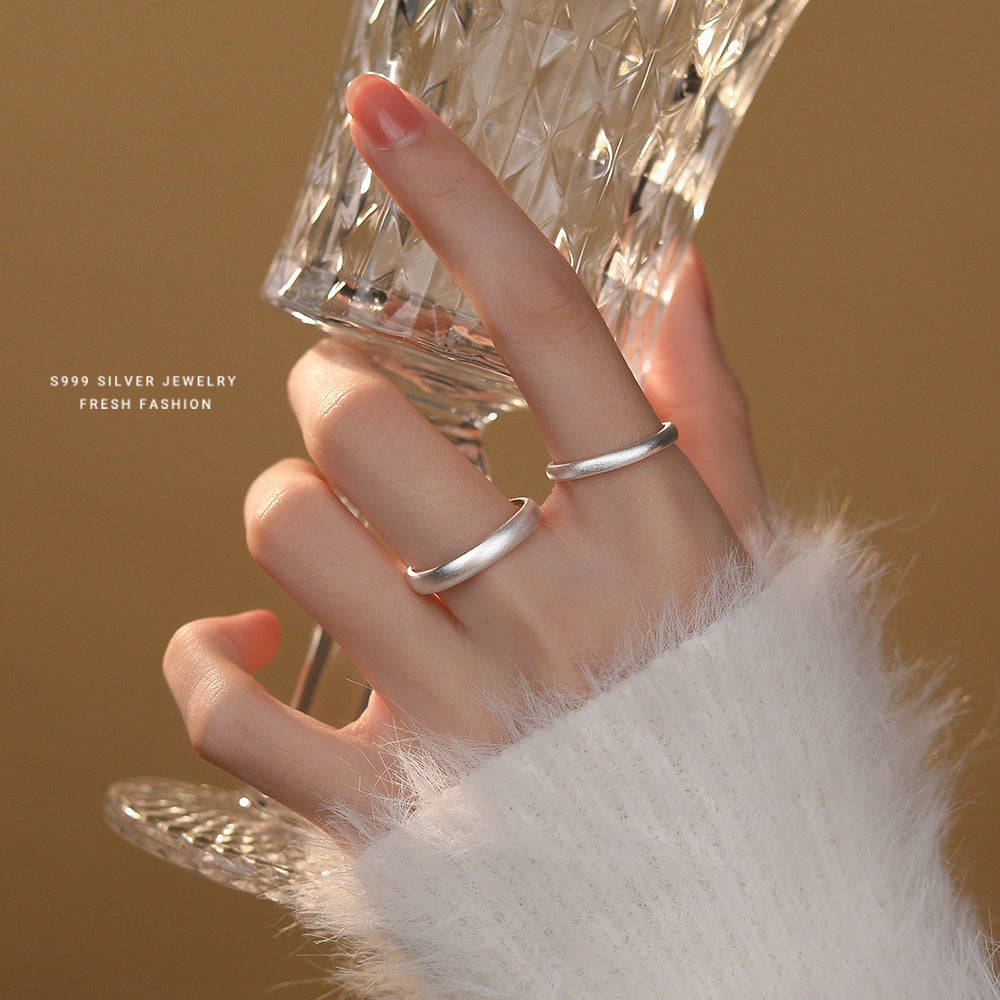 Wholesale S999 pure silver simple sand surface couple ring