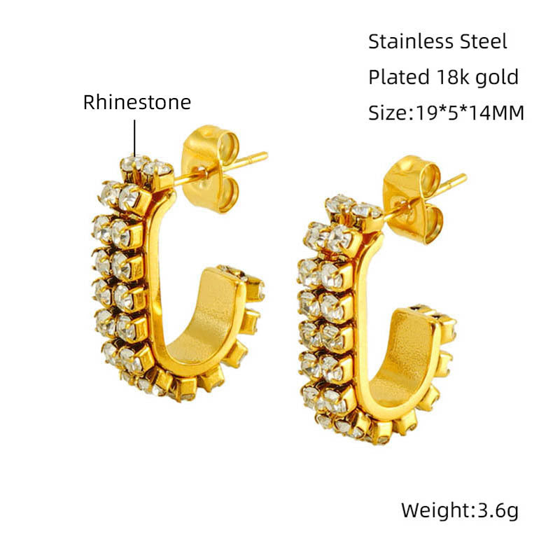 Wholesale  titanium steel U-shaped zircon full diamond earrings