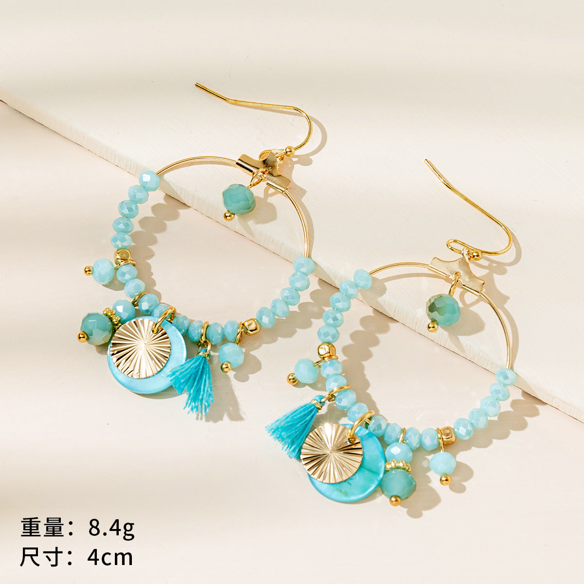 Wholesale  Bohemian Style Earrings Round Hollow Design Tassel Stainless Steel Earrings