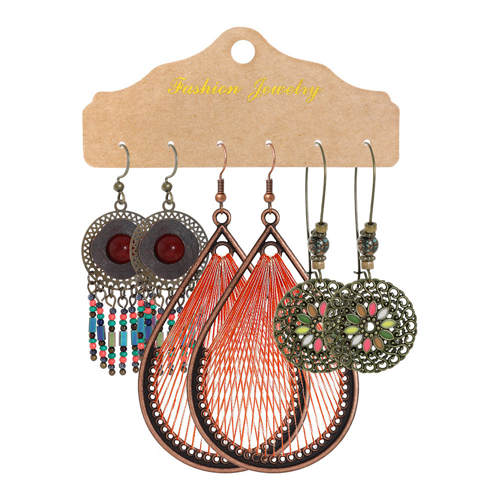 Wholesale Bohemian Floral Geometric Earring Set Zinc Alloy Fashion Accessory for Boutique Resale