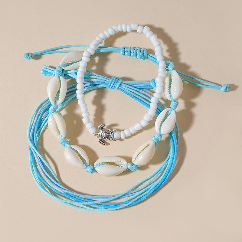 Wholesale Handmade White Rice Beads Beaded Rope Shell Blue Cord Braided Turtle Bracelet ACC-BT-Ditong006