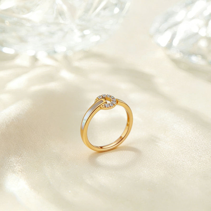 Wholesale Steel Titanium White Mother-of-Pearl Diamond Ring