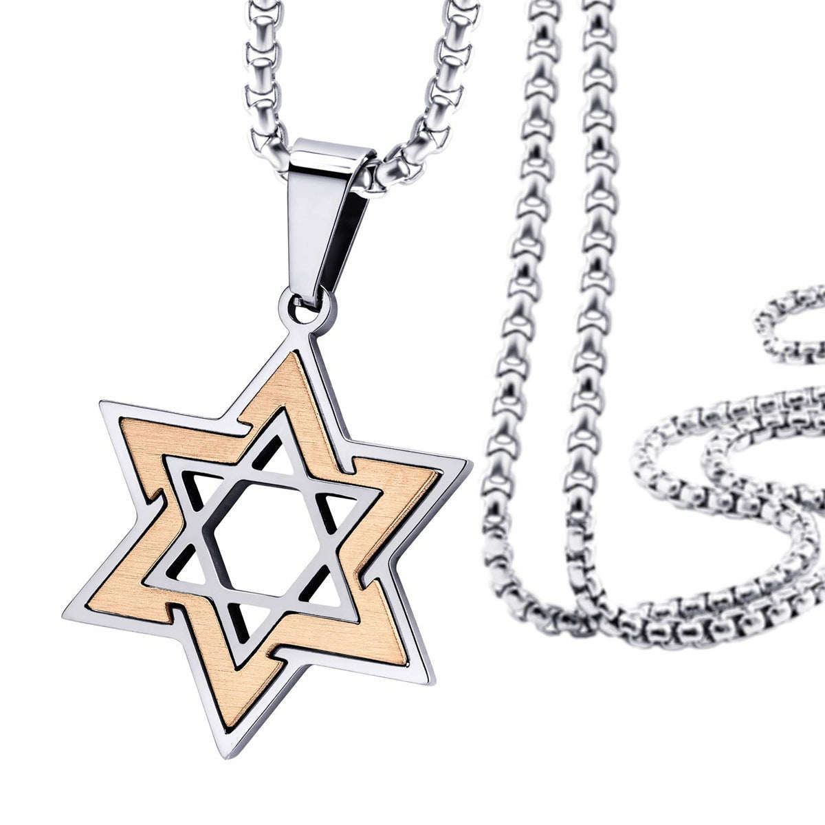 Wholesale Two-Color Stainless Steel David Star Pendant Necklace