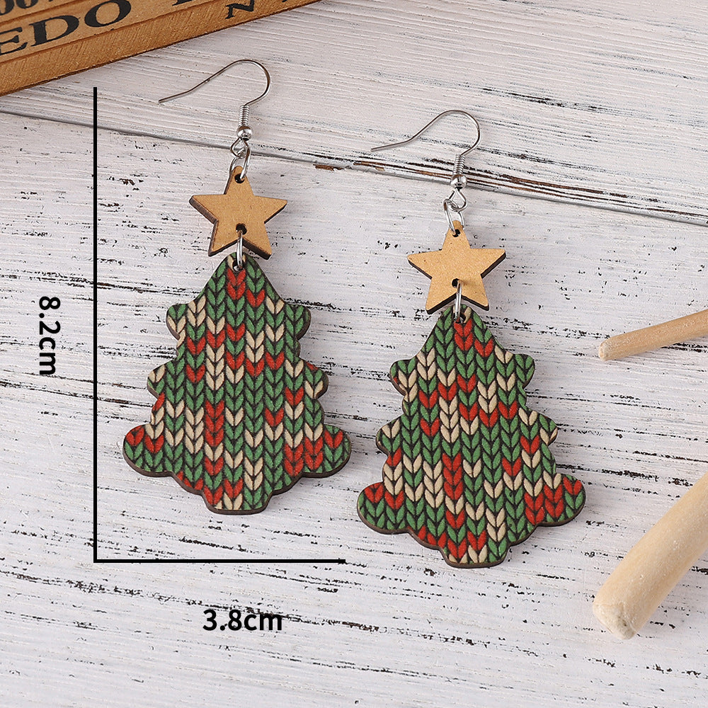 Wholesale Christmas tree sweater knitted pendant women' s wooden double-sided earrings