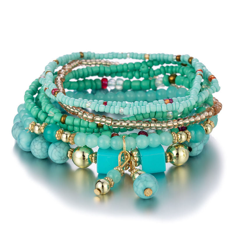 Wholesale Bohemian Ethnic Style Multi-Layer Beaded Bracelet Set,  Acrylic Stone Beads,  Fashion Jewelry Accessory for Women,  Gift Boutique Resale