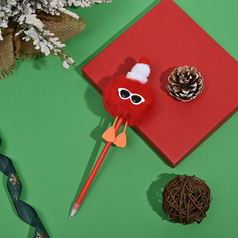 Wholesale 5pcs Christmas series sunglasses fur ball cartoon plush ball pen