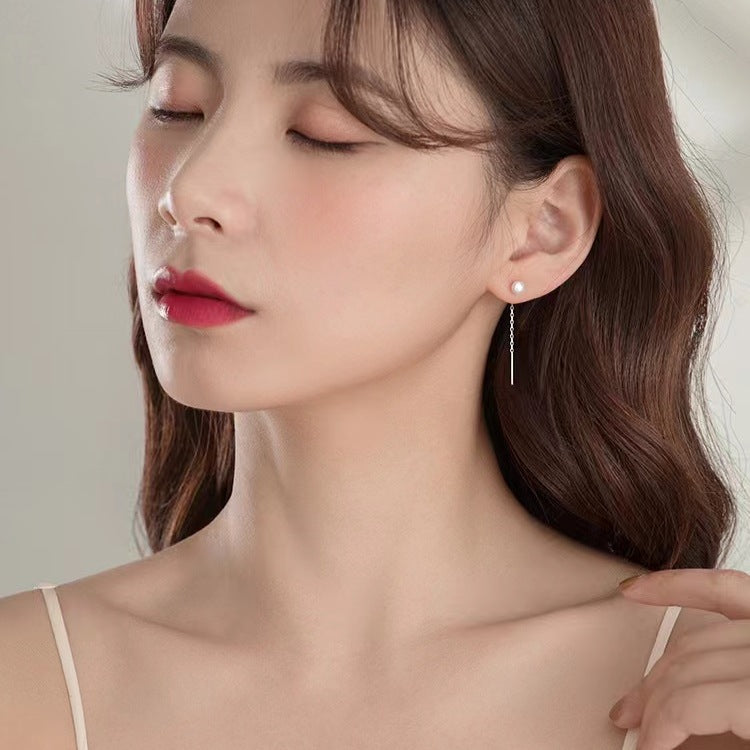 Wholesale 925 sterling silver pin pearl ear wire tassel earrings