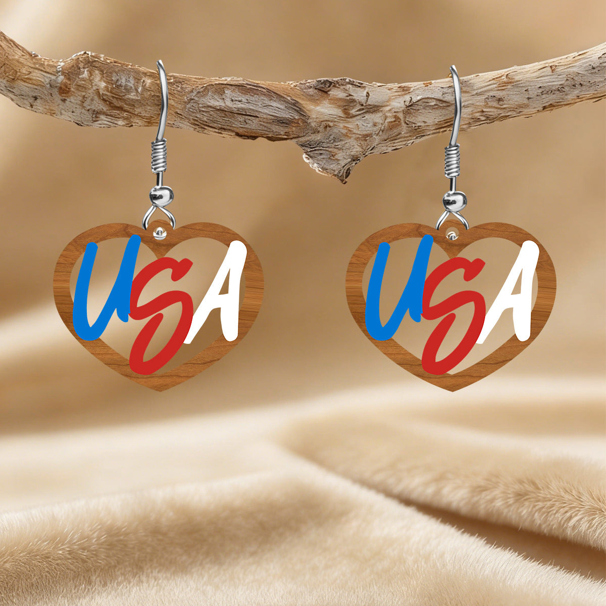 Wholesale Independence Day Red,  White,  and Blue American Flag Star  Heart Acrylic Earrings