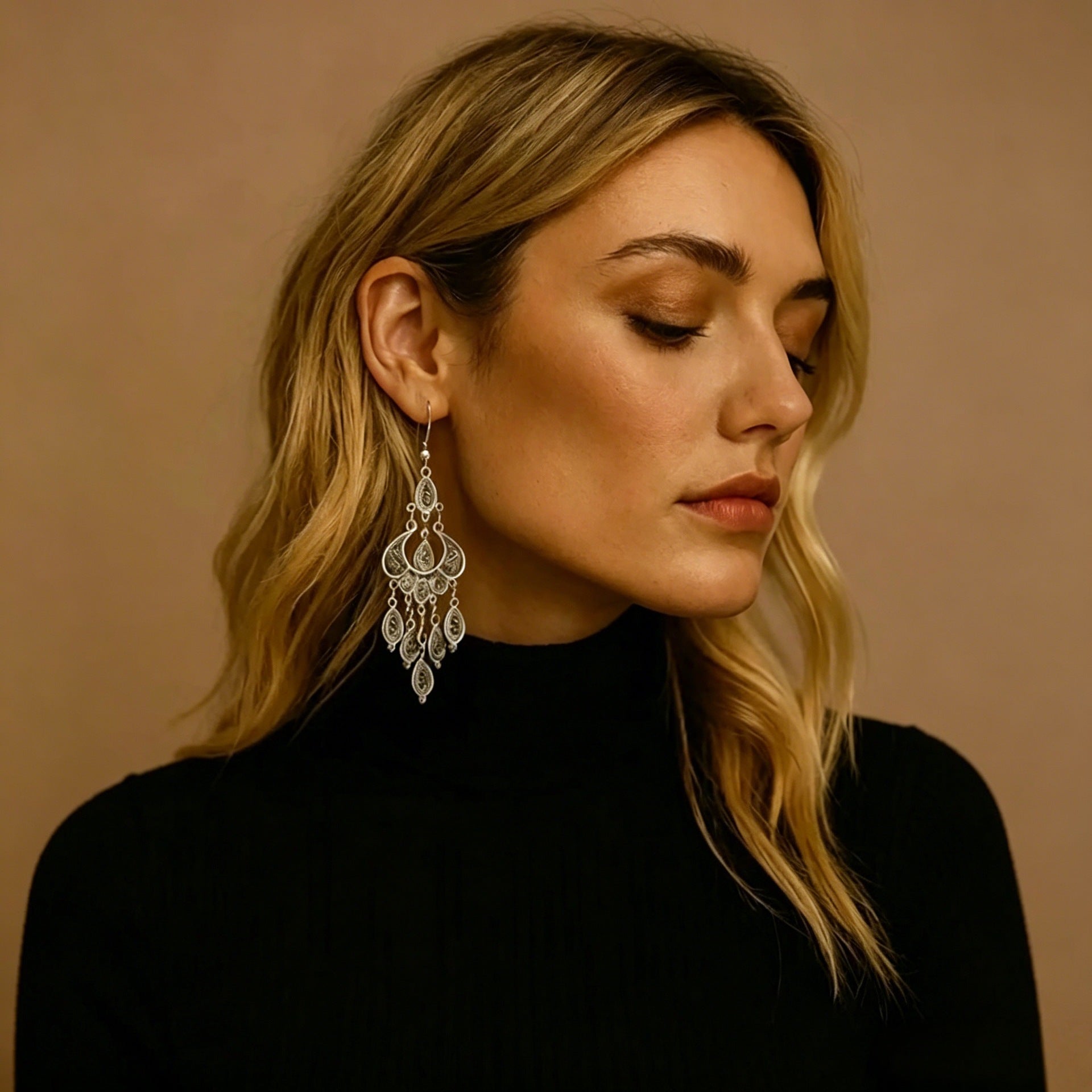 Wholesale Vintage Teardrop Tassel Earrings Distressed Silver Finish Ethnic Style Party Jewelry Accessory