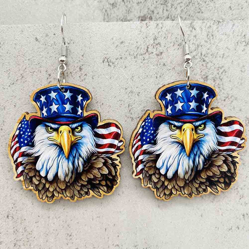 Wholesale American Independence Day Five Pointed Star Wooden Earrings ACC-ES-CY020