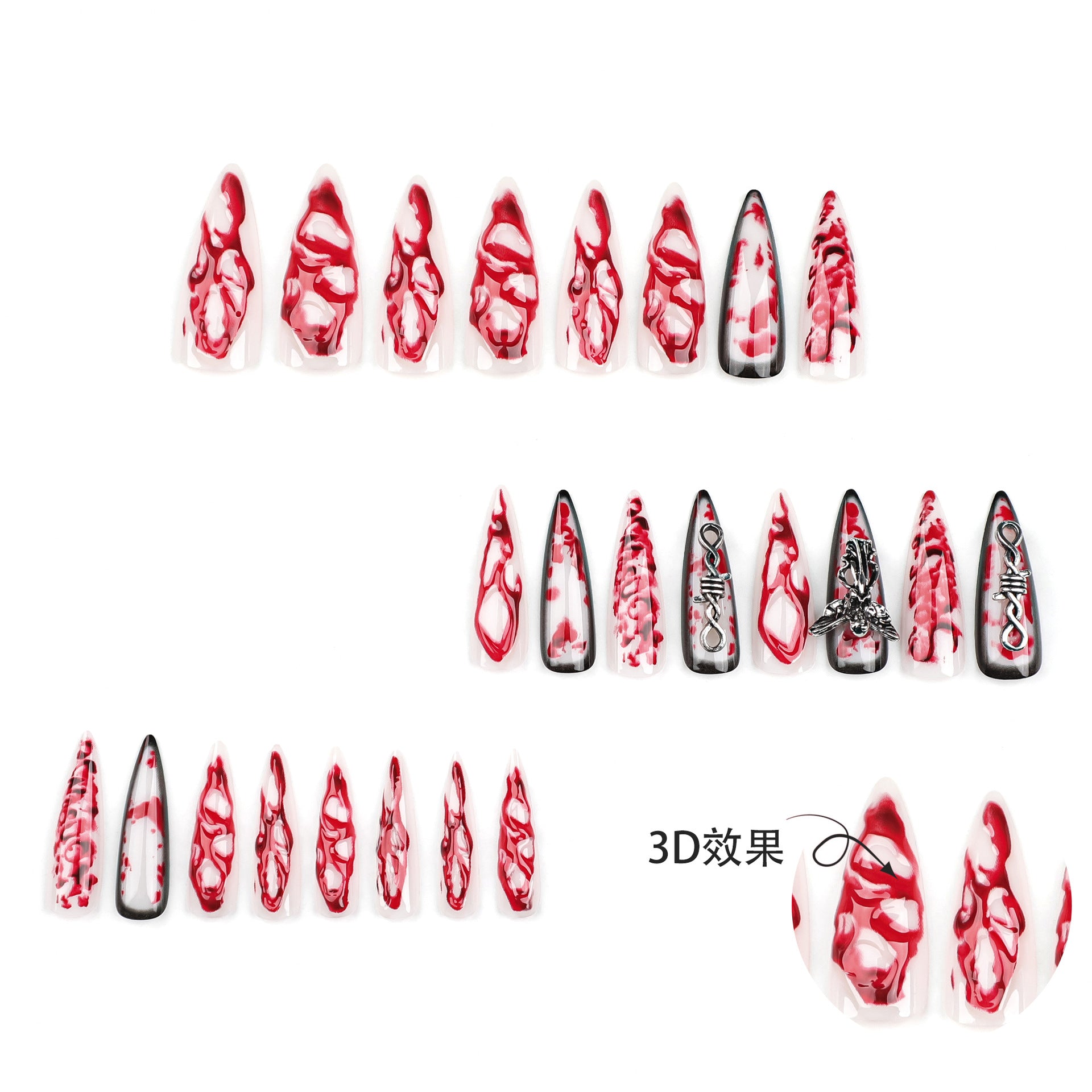 Wholesale 24 Pieces/box Halloween Long Smudge Press-on Nails Kits Nail Stickers ACC-NS-LeFan088
