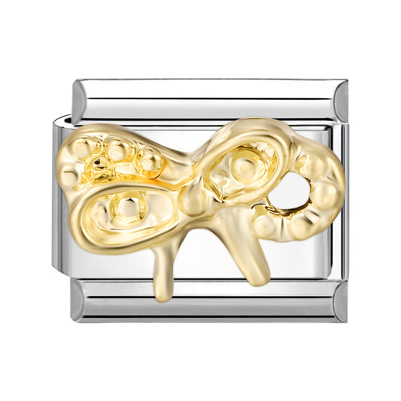 Wholesale Italian Charm Bracelet 9mm DIY Splicing Gold Butterfly Bow Stainless Steel Composable Bracelet